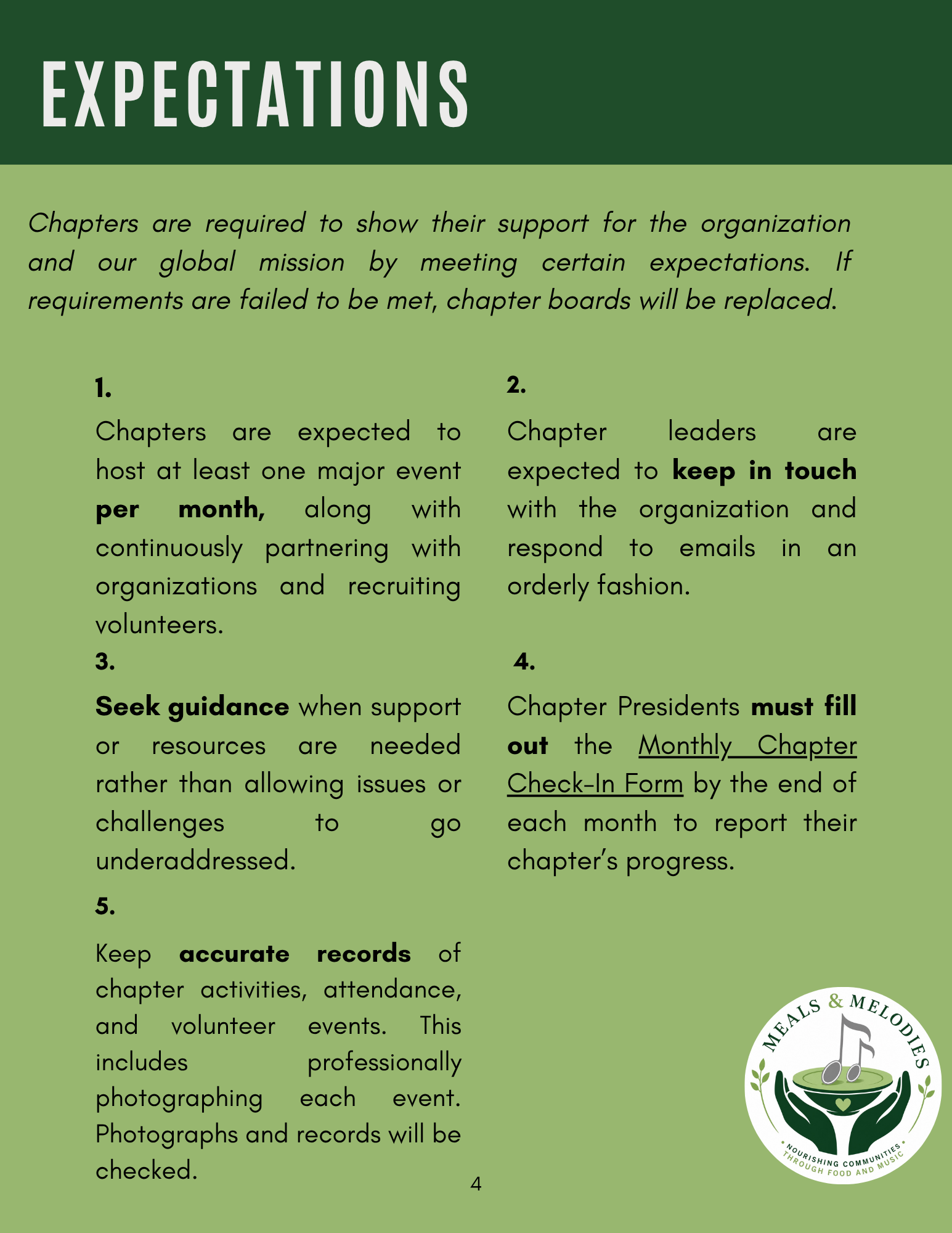 Chapter expectations